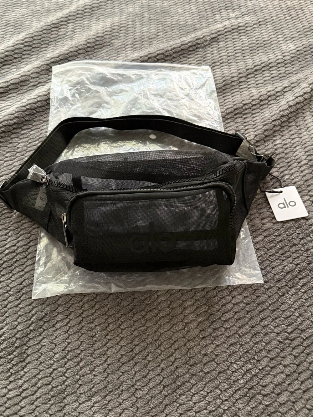 ALO Yoga Black Crossbody Waist Bag with Shiny Buckle